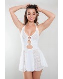 Robe sexy évasée et dentelle blanc Marguerite « PROMO »